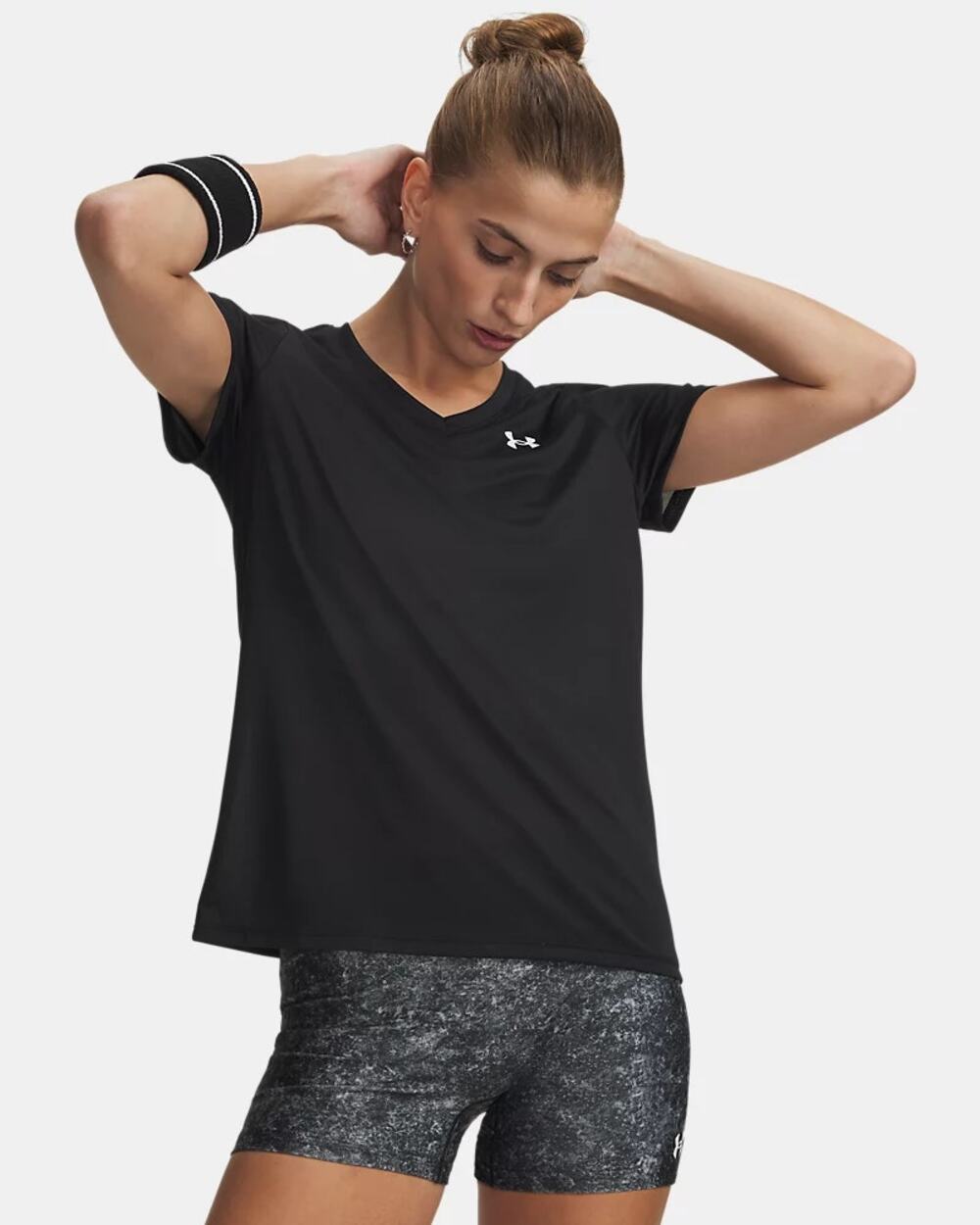NWT Under Armour UA Tech Black Short Sleeve V-Neck T-Shirt Women's Size Medium